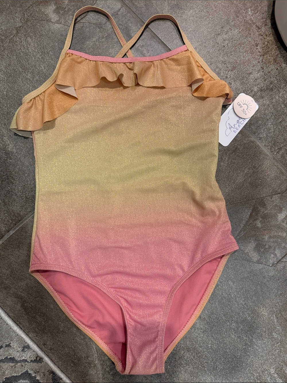 Girls Gradient Pink to Peach One-Piece Swimsuit size 10